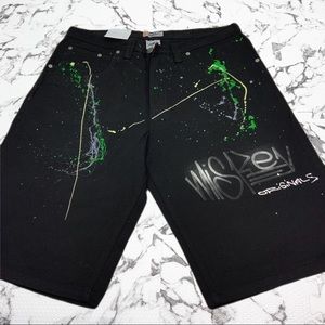 Men's Miskeen Jet Black Hand Painted Denim Short